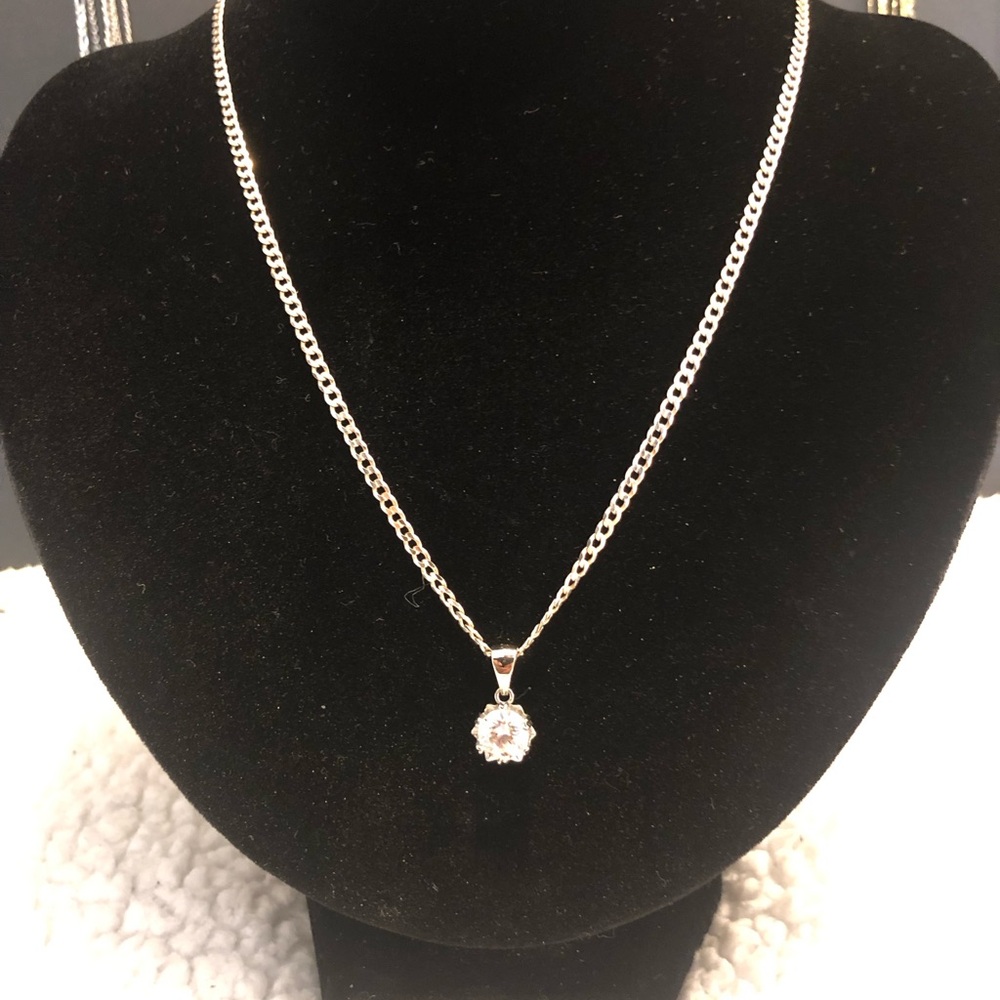 925 Italy Sterling Silver Necklace Round Brilliant CZ Gemstone